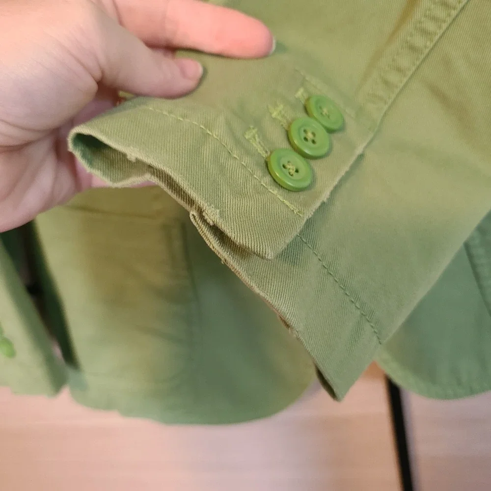 VTG Y2K J Crew Single Button Blazer Women S Cotton Twill Lime Green 3/4 Sleeve